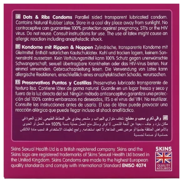Skins - kondom med riller og knopper - 4 stk