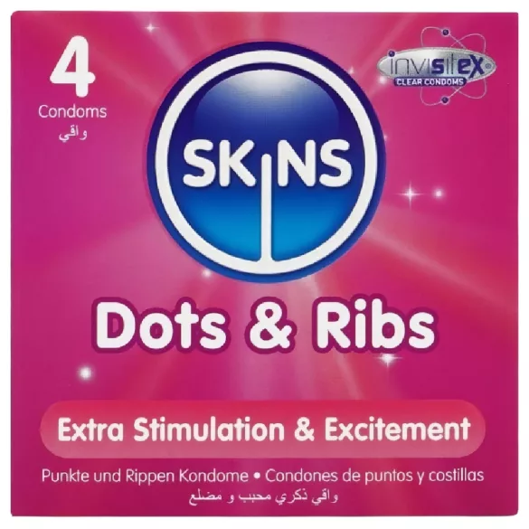 Skins - kondom med riller og knopper - 4 stk