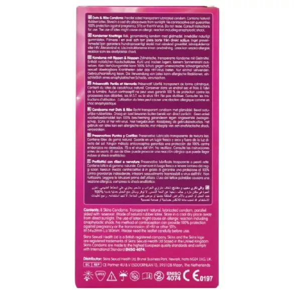 Skins - kondomer med riller og dutter - 8 stk