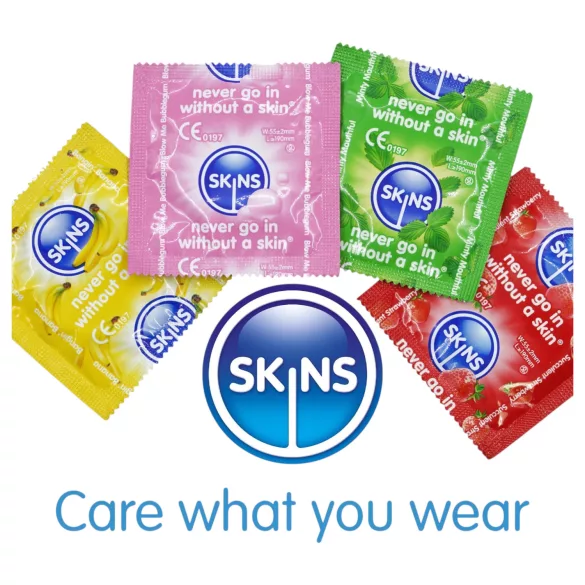 Skins - smagskondomer - mint, tyggegummi, banan, jordbær (4 stk.)