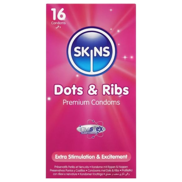Skins - kondom - ribbet og prikket - 16 stk
