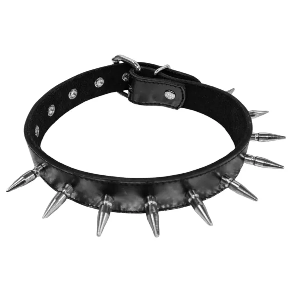 Rouge - halsbånd til bondage - ægte læder med nitter - sort