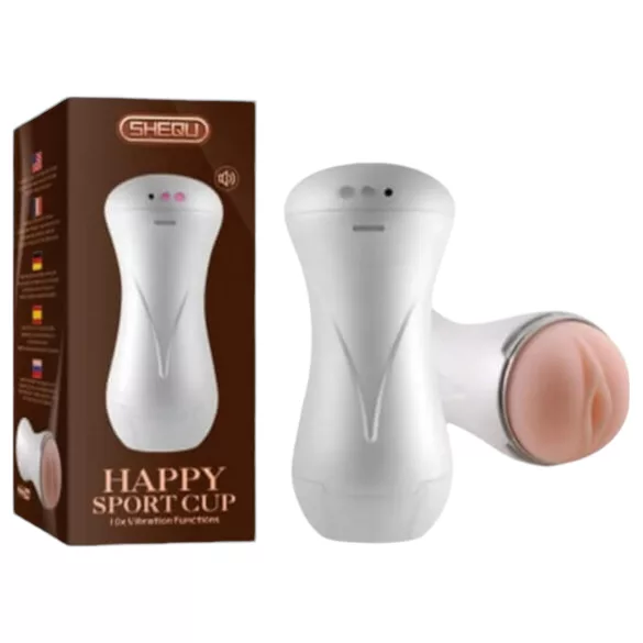 Lonely Happy - masturbator med lyd og vibration - hvid/natur - genopladelig