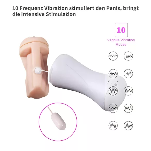 Lonely Happy - masturbator med lyd og vibration - hvid/natur - genopladelig