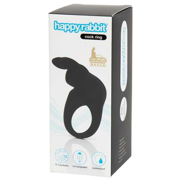 Happyrabbit Cock - genopladelig vibrerende penisring (sort)