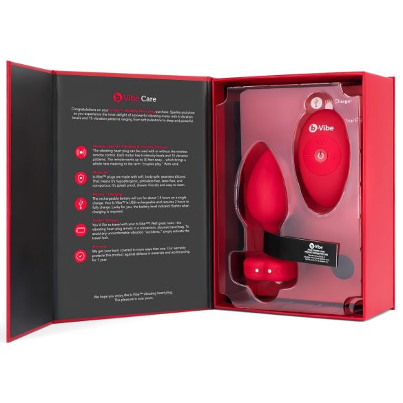 b-vibe heart - genopladelig fjernbetjent anal vibrator (rød)