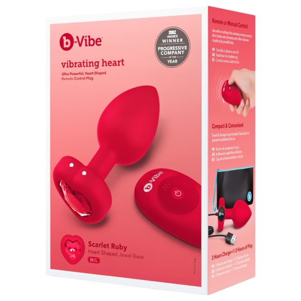 b-vibe heart - genopladelig fjernbetjent anal vibrator (rød)