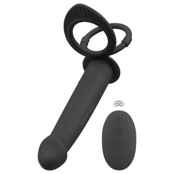 Sort Velvet dobbelt F - strap-on analvibrator (sort)