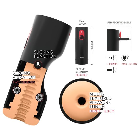 WYNE 07 - genopladelig vibrator- og sugemasturbator (sort)