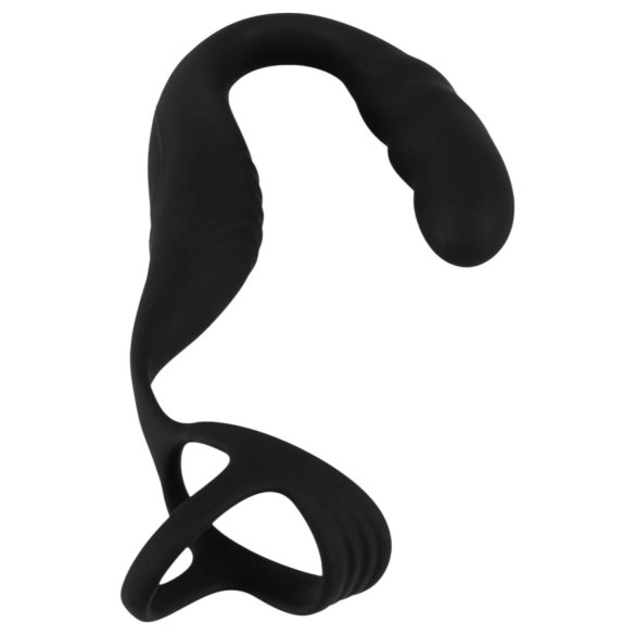 Rebel - prostatavibrator med penisring og kuglering - sort