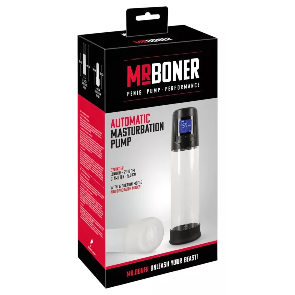 Mister Boner - genopladelig, automatisk penispumpe (sort-gennemsigtig)