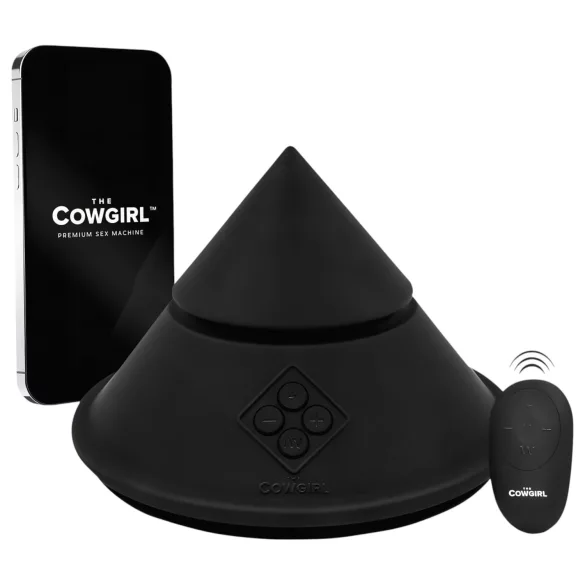 The Cowgirl Cone - app-styret premium sexmaskine - med 2 udskiftelige vedhæftninger, 20 vibrationsindstillinger (sort)