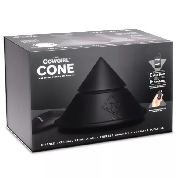 The Cowgirl Cone - app-styret premium sexmaskine - med 2 udskiftelige vedhæftninger, 20 vibrationsindstillinger (sort)