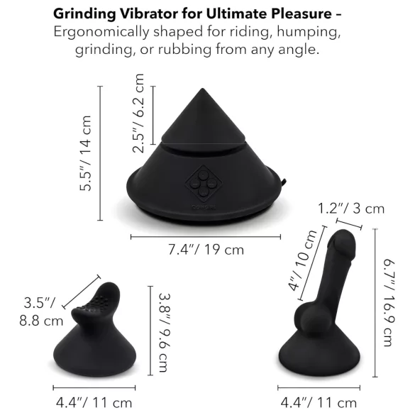 The Cowgirl Cone - app-styret premium sexmaskine - med 2 udskiftelige vedhæftninger, 20 vibrationsindstillinger (sort)