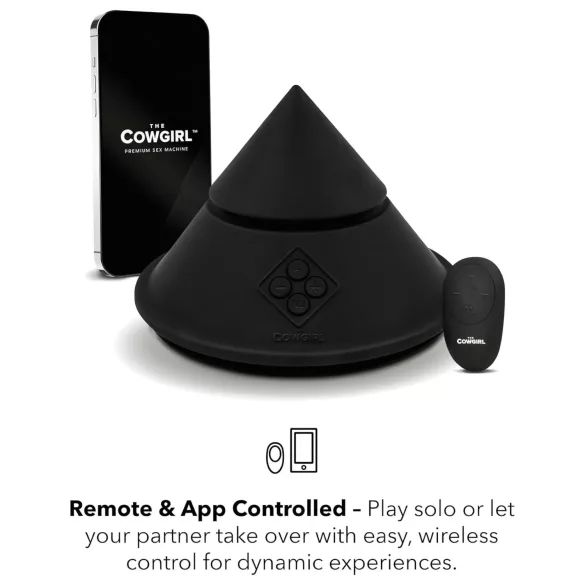 The Cowgirl Cone - app-styret premium sexmaskine - med 2 udskiftelige vedhæftninger, 20 vibrationsindstillinger (sort)