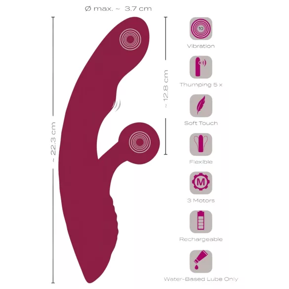Javida - rabbit vibrator med klitorisarm - genopladelig - rød