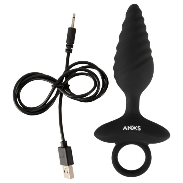 ANOS - ribbet vibrerende anal plug (sort)