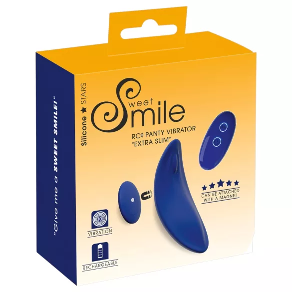 Smile - bærbar, ekstra tynd trussevibrator med fjernbetjening (blå)