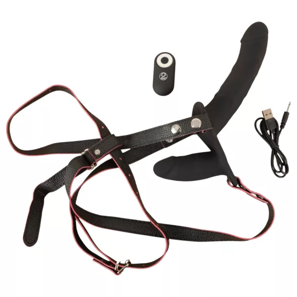 You2Toys - fjernbetjent dobbelt strap-on vibrator (sort)