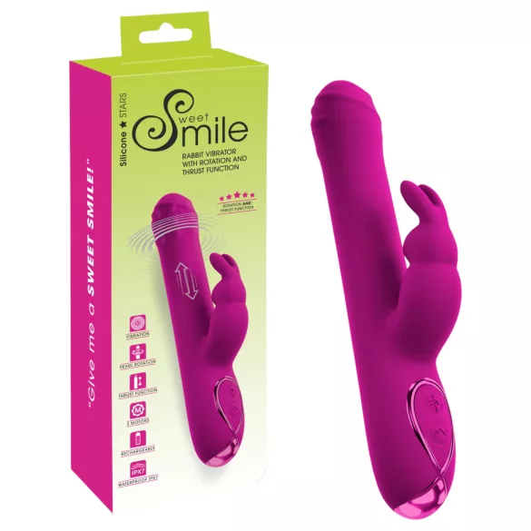 Sweet Smile - stødevibrator med roterende klitorishåndtag (pink)