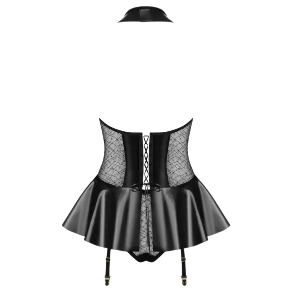 Obsessive - korsage og g-streng i lak-look (sort)