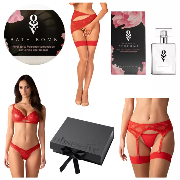 Obsessive Aloisa - lingeriegavesæt - 6 dele - rød - L/XL