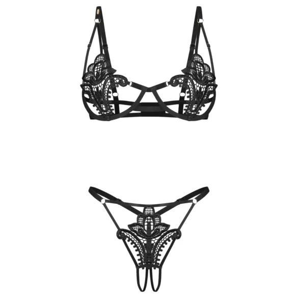 Obsessive Luise - 2-delt undertøjssæt med tulipaner (sort) - L/XL