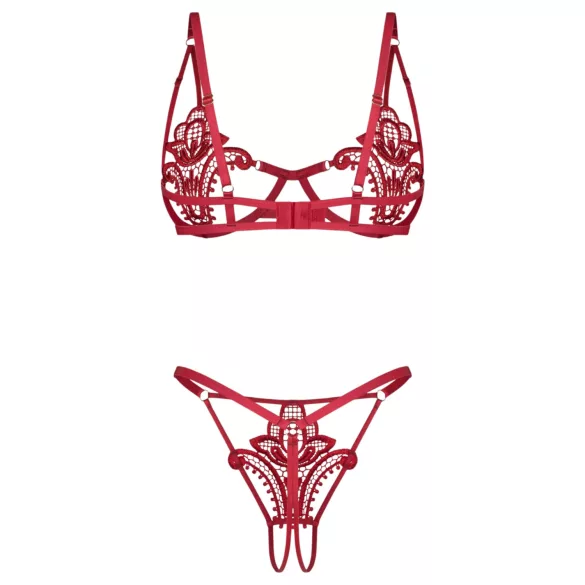 Obsessive Luise - 2-delt undertøjssæt med tulipaner (rød) - L/XL
