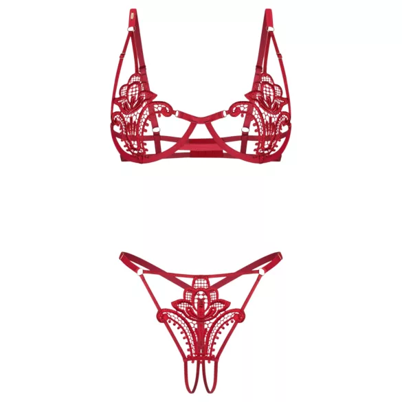 Obsessive Luise - 2-delt undertøjssæt med tulipaner (rød) - L/XL