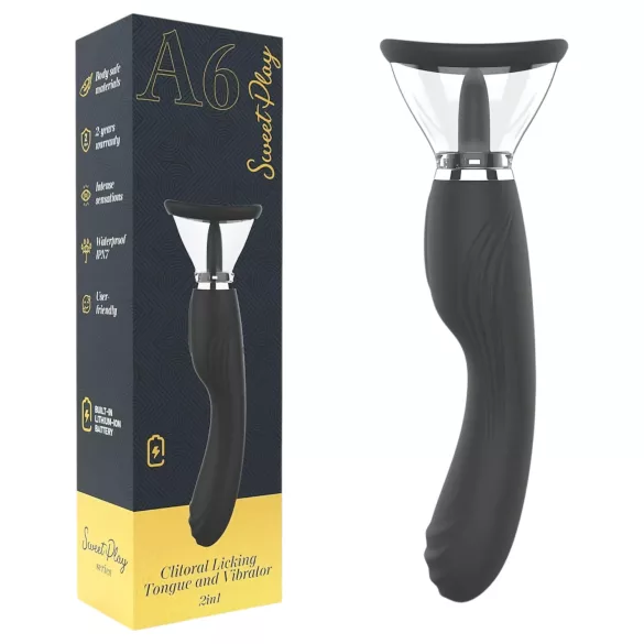 Sweet Play - 2-i-1 vibrator med klitoris-slikkelange og sugefunktion (sort)