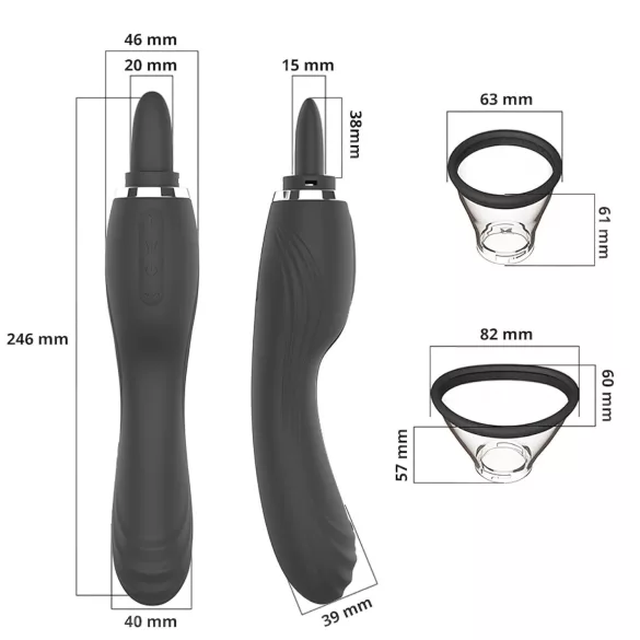Sweet Play - 2-i-1 vibrator med klitoris-slikkelange og sugefunktion (sort)