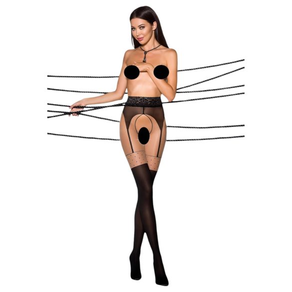 Passion Ti Open 003 - selvsiddende strømper - sort - harisnyelook