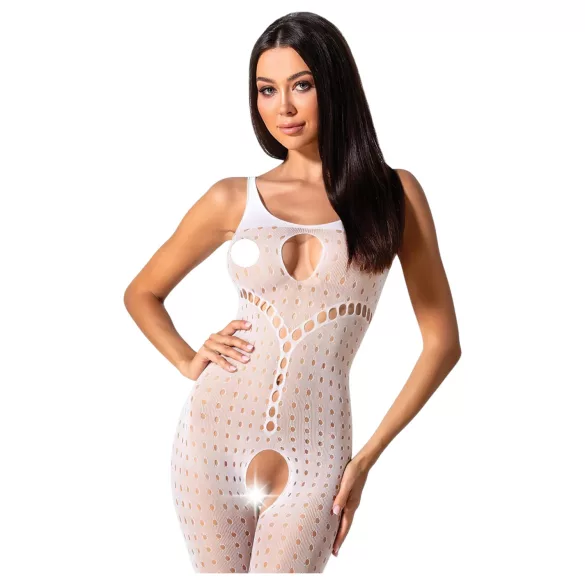 Passion BS078 - åben bodystocking med prikker - hvid - S-L