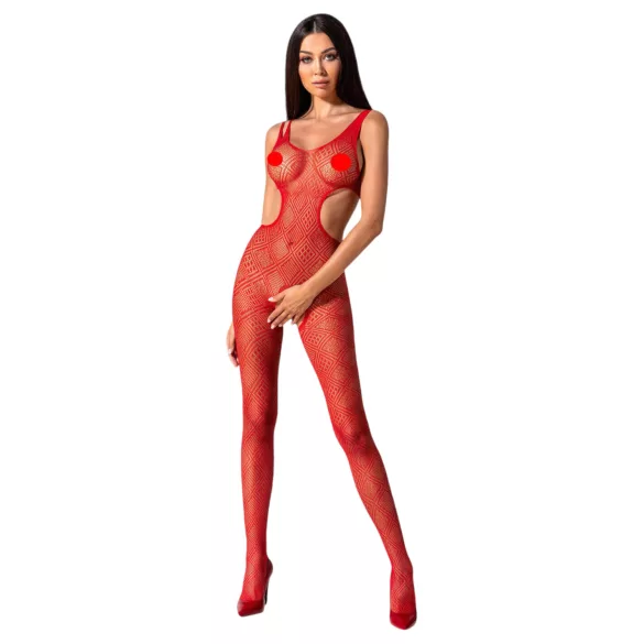 Passion BS085 - åben bodystocking med mosaikmønster - rød - S-L