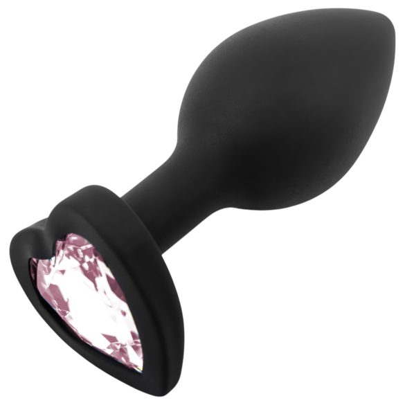 Sunfo - silikone anal plug med hjerteformet sten (sort/pink)