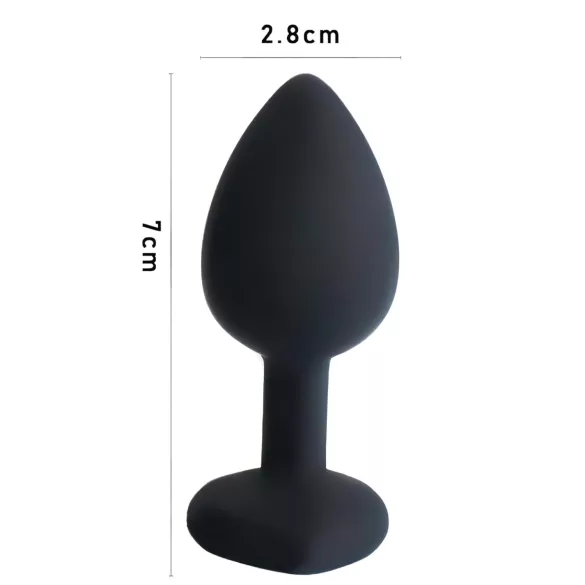 Sunfo - analplug med hjerteformet sten - silikone - sort/lilla