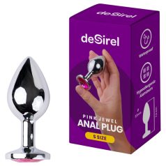 Desirel - analplug med pink juvel - sølv/pink