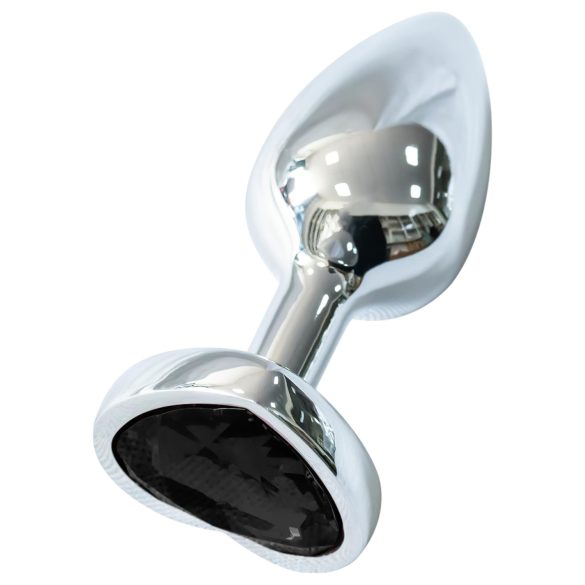 Sunfo - metal anal plug med sort hjerteformet sten (sølv)