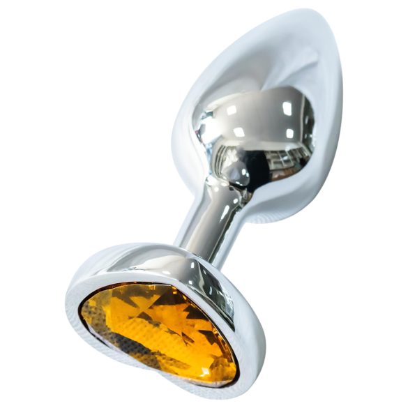Sunfo - metal anal plug med hjerteformet guldsten (sølv)