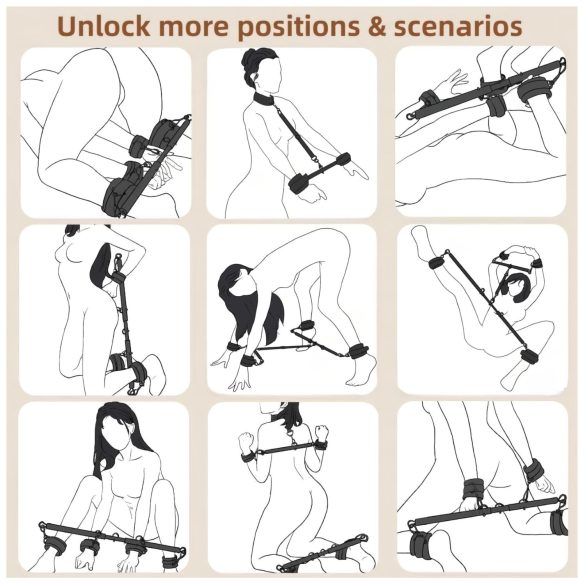 Lonely - justerbar spredestang med håndjern og fodjern - sort