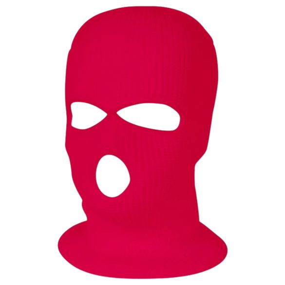 Balaclava - strikket hætte med 3 åbninger (mørk pink)