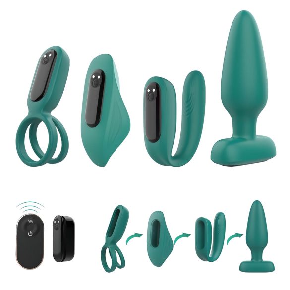 Sex HD - vibrator sæt med fjernbetjening - genopladelig - 4 dele - grøn