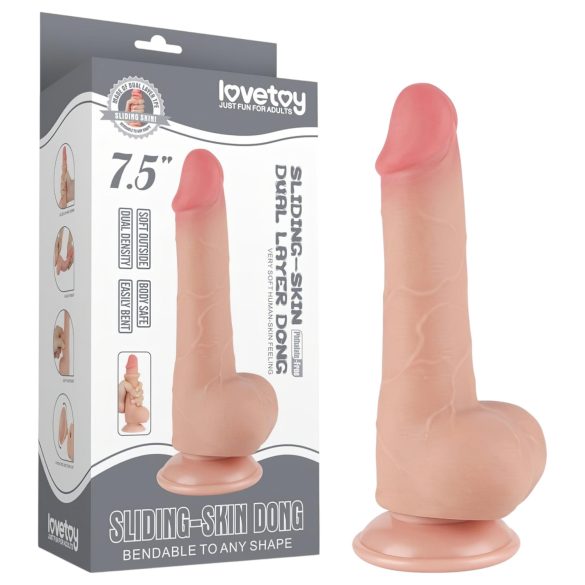 Lovetoy Sliding-Skin - dobbeltlag dildo med pung - 20cm - natur