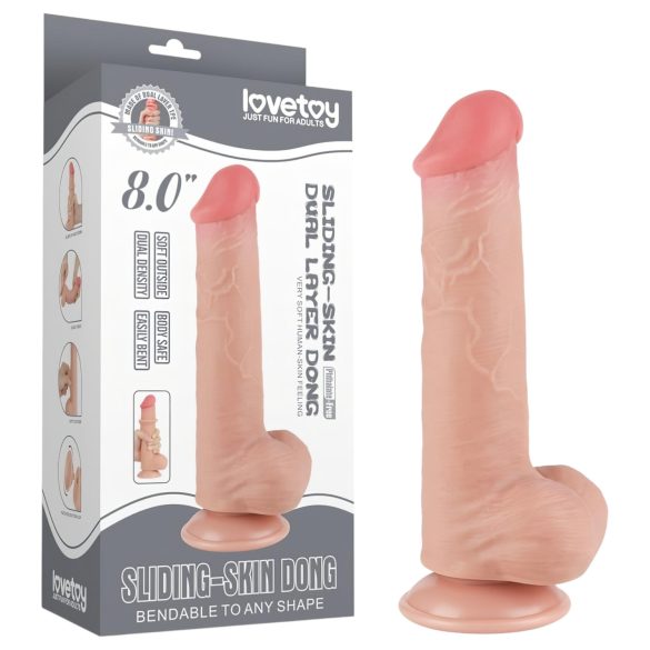 Lovetoy Sliding-Skin - realistisk dildo med pung - dobbeltlag - 20,8cm - natur