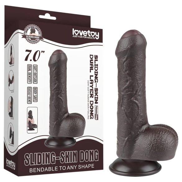 Lovetoy Sliding-Skin - dildo med testikler - realistisk to-lags - 18,3cm brun