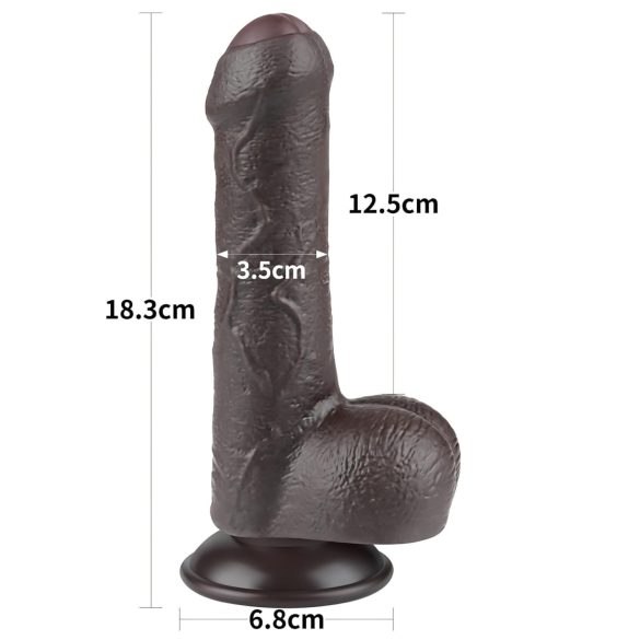 Lovetoy Sliding-Skin - dildo med testikler - realistisk to-lags - 18,3cm brun