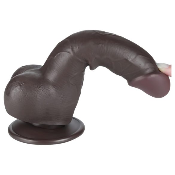 Lovetoy Sliding-Skin - dildo med testikler - dobbeltskind - 19,5cm brun