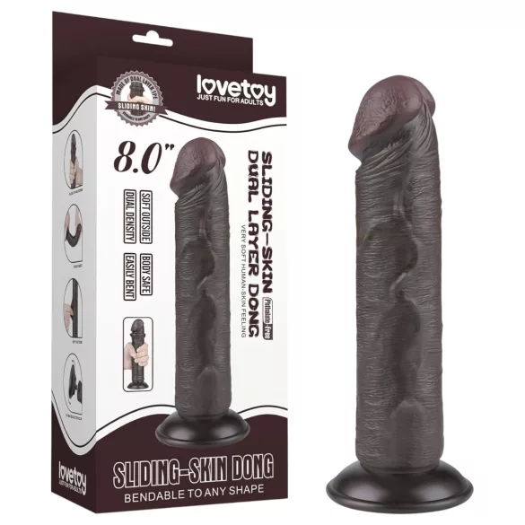 Lovetoy Sliding-Skin - realistisk dildo med sugekop - to lag - brun - 20 cm