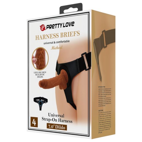 Pretty Love - harness med dildo - universel strap-on - 17 cm - sort
