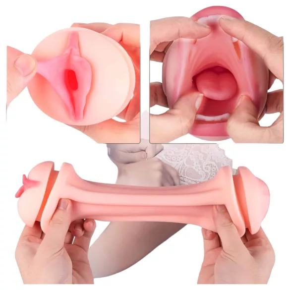 Vibeconnect - masturbator med realistisk mund og vagina - natur-sort
